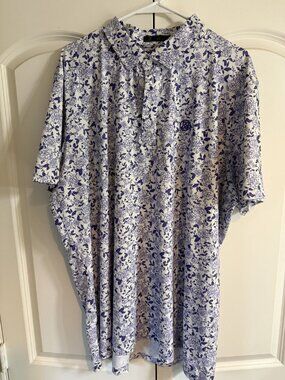 G/FORE Polo Shirt Mens Size XXL White Purple Floral Stretch Golf Performance